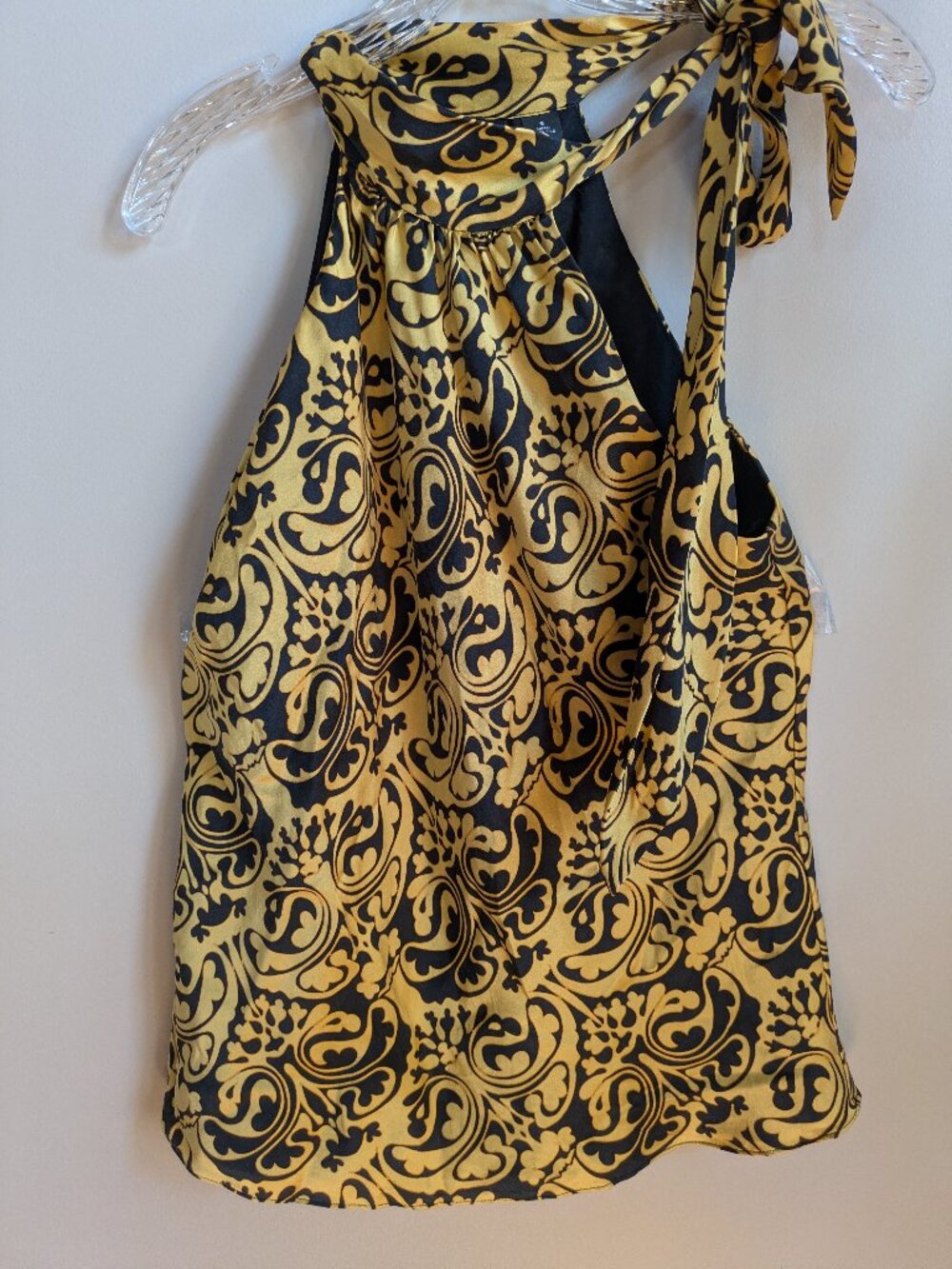 INC international silk black gold paisley side tie halter blouse size 6 #666